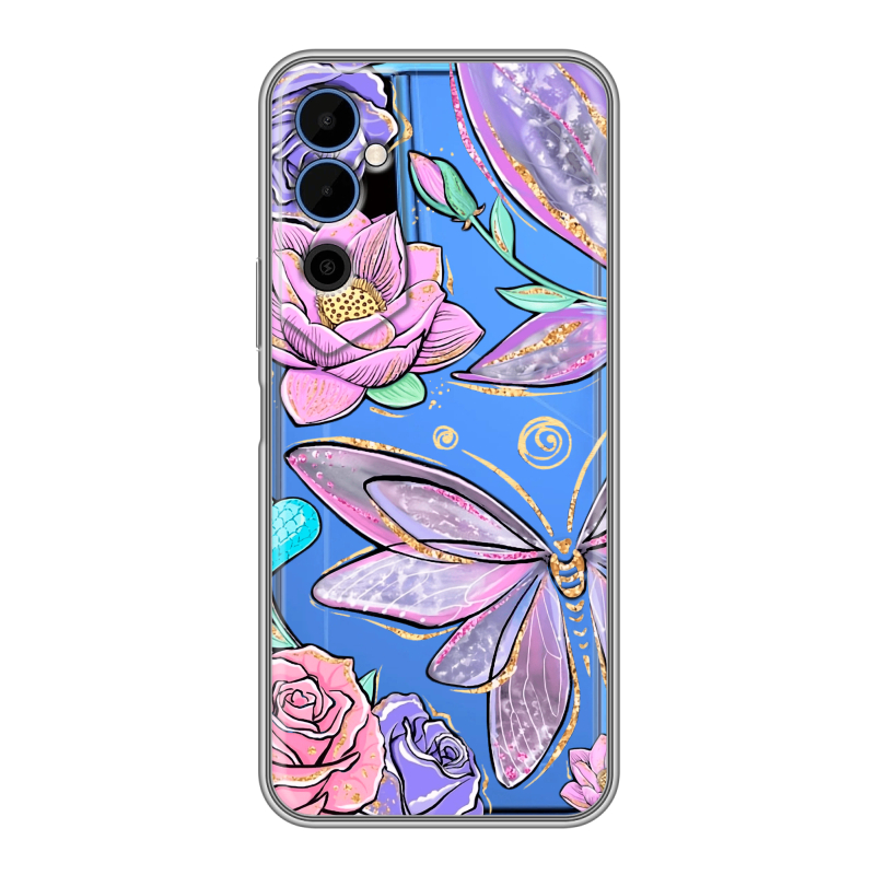 Силиконовый чехол на Tecno Pova Neo 2 с принтом Бабочки и цветы Силиконовый чехол на Tecno Pova Neo 2 с принтом Бабочки и цветы