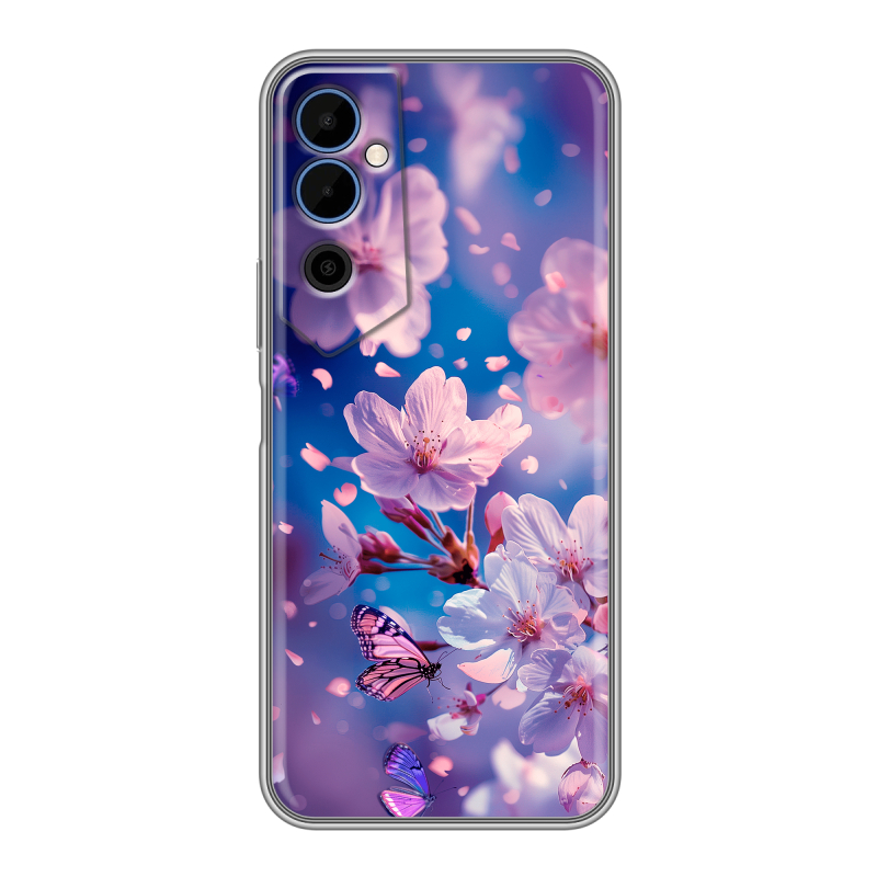 Силиконовый чехол на Tecno Pova Neo 2 с принтом цветы бабочки Силиконовый чехол на Tecno Pova Neo 2 с принтом цветы бабочки