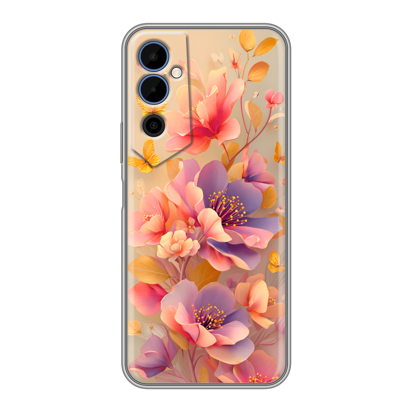 Силиконовый чехол на Tecno Pova Neo 2 с принтом Цветы и бабочки Силиконовый чехол на Tecno Pova Neo 2 с принтом Цветы и бабочки