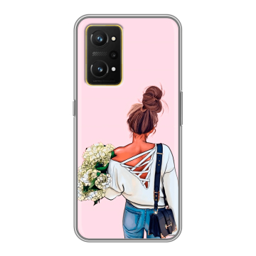 Силиконовый чехол на Realme GT Neo 3T с принтом Девушка и букет