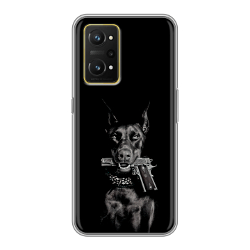 Силиконовый чехол на Realme GT Neo 3T с принтом Доберман и пистолет