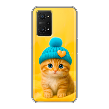 Силиконовый чехол на Realme GT Neo 3T с принтом Котенок в шапке