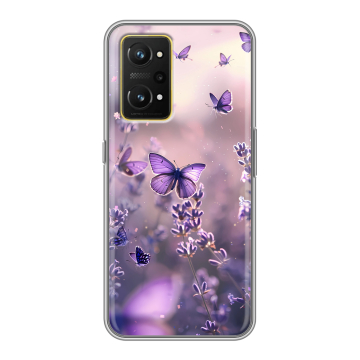 Силиконовый чехол на Realme GT Neo 3T с принтом бабочки и лаванда