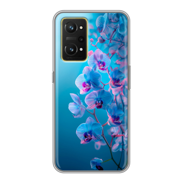 Силиконовый чехол на Realme GT Neo 3T с принтом голубые орхидеи
