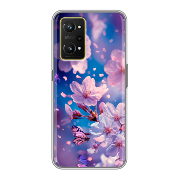 Силиконовый чехол на Realme GT Neo 3T с принтом цветы бабочки