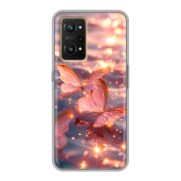 Силиконовый чехол на Realme GT Neo 3T с принтом бабочки розовые