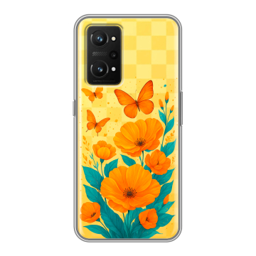 Силиконовый чехол на Realme GT Neo 3T с принтом цветы бабочки Силиконовый чехол на Realme GT Neo 3T с принтом цветы бабочки
