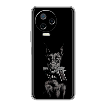 Силиконовый чехол на Infinix Note 12 2023 G99 с принтом Доберман и пистолет Силиконовый чехол на Infinix Note 12 2023 G99 с принтом Доберман и пистолет