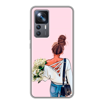 Силиконовый чехол на Xiaomi 12T с принтом Девушка и букет Силиконовый чехол на Xiaomi 12T с принтом Девушка и букет
