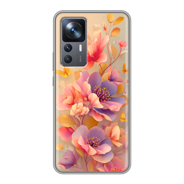 Силиконовый чехол на Xiaomi 12T с принтом Цветы и бабочки Силиконовый чехол на Xiaomi 12T с принтом Цветы и бабочки