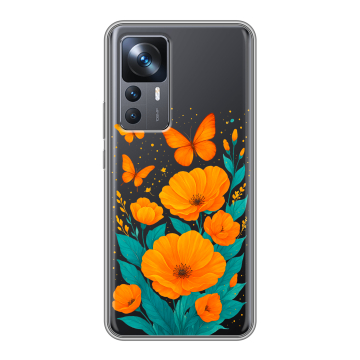 Силиконовый чехол на Xiaomi 12T с принтом цветы бабочки Силиконовый чехол на Xiaomi 12T с принтом цветы бабочки