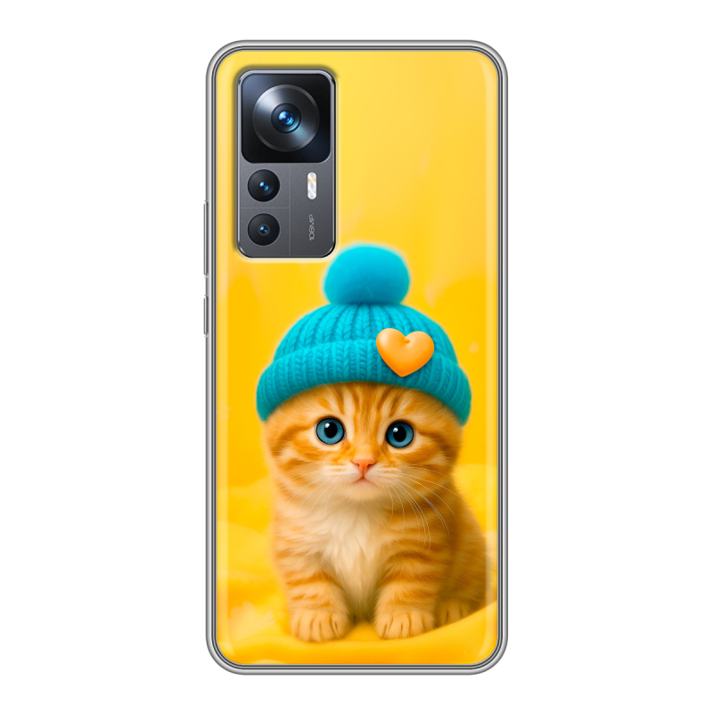Силиконовый противоударный чехол на Xiaomi 12T с принтом Котенок в шапке Силиконовый противоударный чехол на Xiaomi 12T с принтом Котенок в шапке