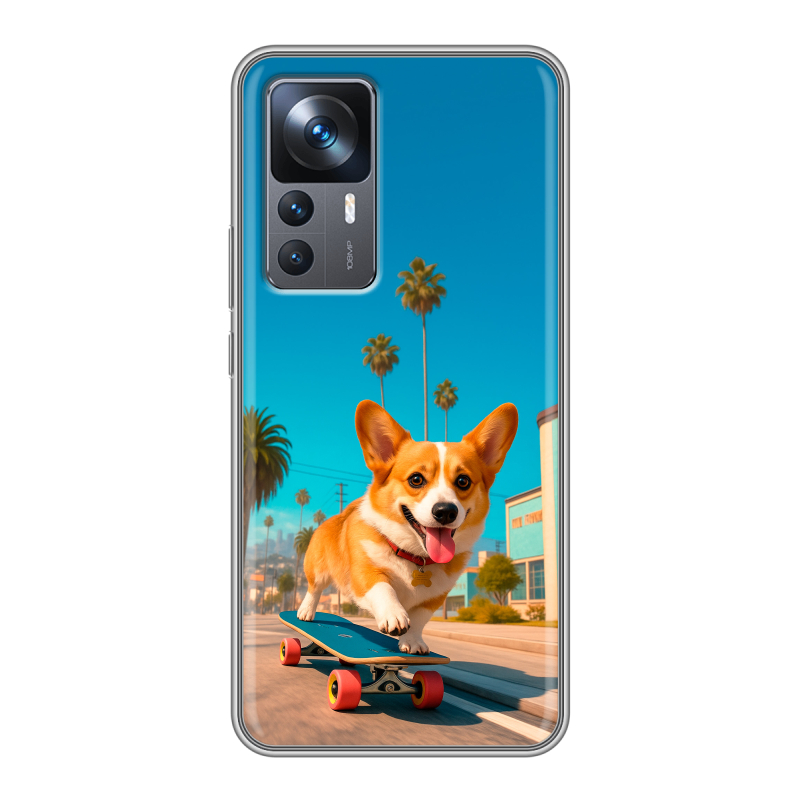 Силиконовый чехол на Xiaomi 12T с принтом Корги на скейте Силиконовый чехол на Xiaomi 12T с принтом Корги на скейте