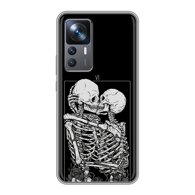 Силиконовый противоударный чехол на Xiaomi 12T с принтом Поцелуй скелетов Силиконовый противоударный чехол на Xiaomi 12T с принтом Поцелуй скелетов