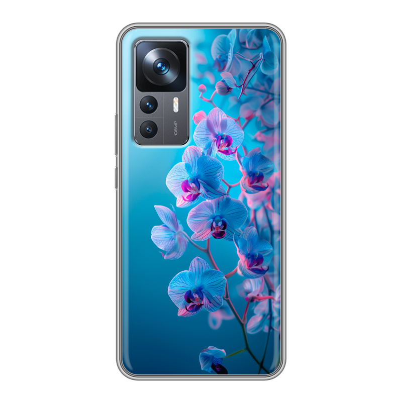 Силиконовый противоударный чехол на Xiaomi 12T с принтом голубые орхидеи Силиконовый противоударный чехол на Xiaomi 12T с принтом голубые орхидеи