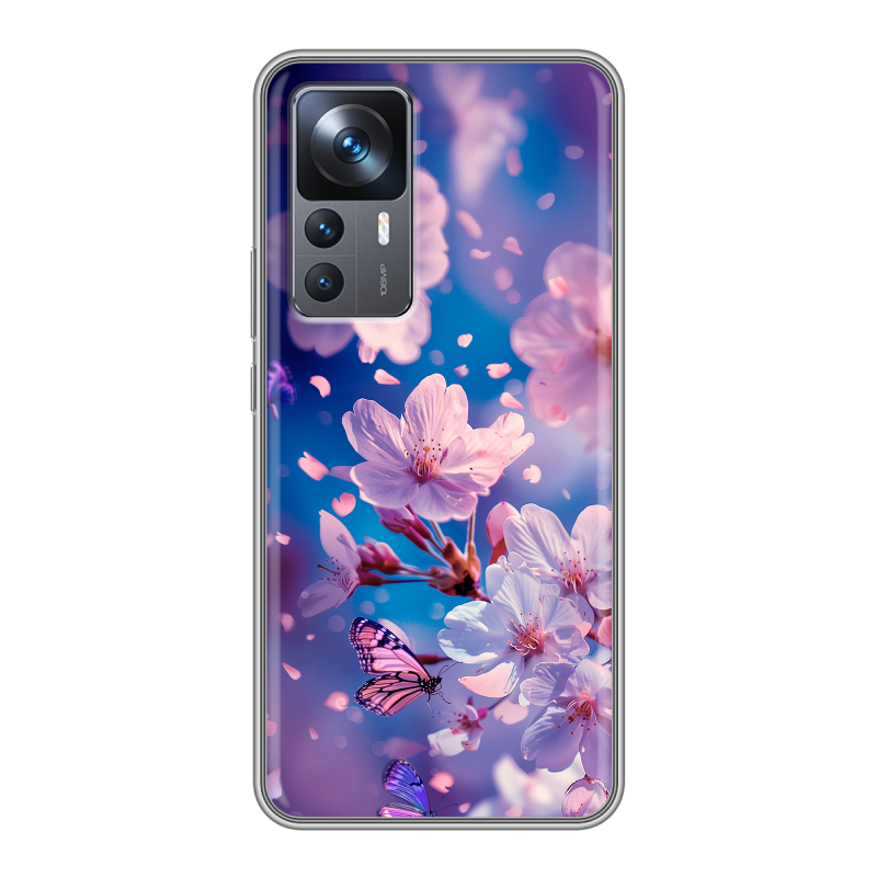 Силиконовый чехол на Xiaomi 12T с принтом цветы бабочки Силиконовый чехол на Xiaomi 12T с принтом цветы бабочки