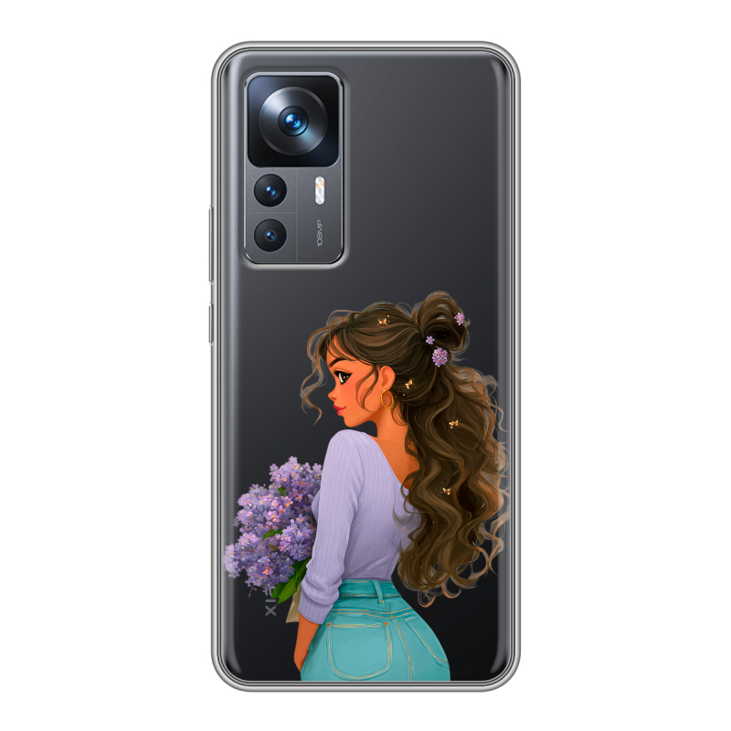 Силиконовый чехол на Xiaomi 12T с принтом девушка цветы Силиконовый чехол на Xiaomi 12T с принтом девушка цветы
