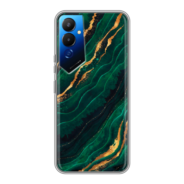Силиконовый чехол на Tecno Pova 4 с принтом Мрамор зеленое золото Силиконовый чехол на Tecno Pova 4 с принтом Мрамор зеленое золото