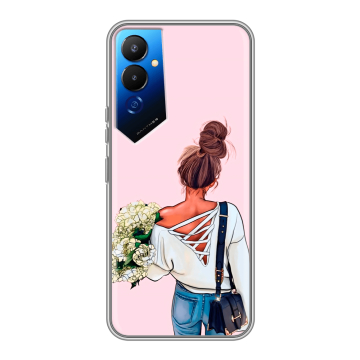 Силиконовый чехол на Tecno Pova 4 с принтом Девушка и букет Силиконовый чехол на Tecno Pova 4 с принтом Девушка и букет