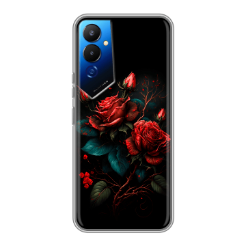 Силиконовый чехол на Tecno Pova 4 с принтом Розы красные Силиконовый чехол на Tecno Pova 4 с принтом Розы красные