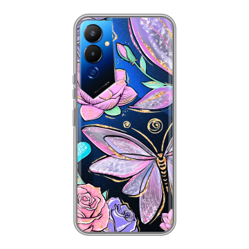 Силиконовый чехол на Tecno Pova 4 с принтом Бабочки и цветы Силиконовый чехол на Tecno Pova 4 с принтом Бабочки и цветы