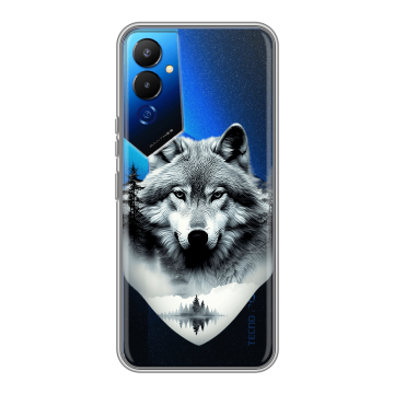 Силиконовый чехол на Tecno Pova 4 с принтом Волк в лесу Силиконовый чехол на Tecno Pova 4 с принтом Волк в лесу