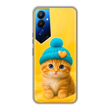 Силиконовый чехол на Tecno Pova 4 с принтом Котенок в шапке Силиконовый чехол на Tecno Pova 4 с принтом Котенок в шапке