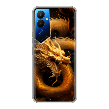 Силиконовый чехол на Tecno Pova 4 с принтом Золотой дракон Силиконовый чехол на Tecno Pova 4 с принтом Золотой дракон