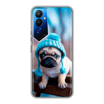 Силиконовый чехол на Tecno Pova 4 с принтом Мопс в шапке Силиконовый чехол на Tecno Pova 4 с принтом Мопс в шапке