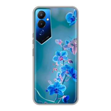 Силиконовый чехол на Tecno Pova 4 с принтом Голубые цветы Силиконовый чехол на Tecno Pova 4 с принтом Голубые цветы