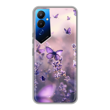 Силиконовый чехол на Tecno Pova 4 с принтом бабочки и лаванда Силиконовый чехол на Tecno Pova 4 с принтом бабочки и лаванда
