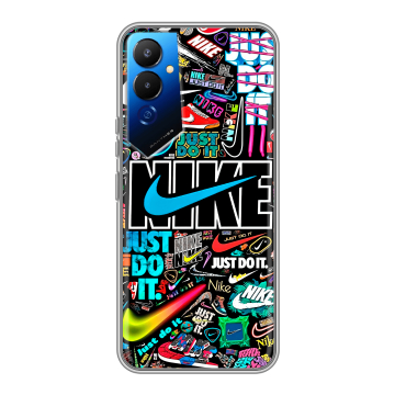 Силиконовый чехол на Tecno Pova 4 с принтом найк nike черный Силиконовый чехол на Tecno Pova 4 с принтом найк nike черный