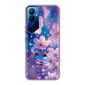 Силиконовый чехол на Tecno Pova 4 с принтом цветы бабочки Силиконовый чехол на Tecno Pova 4 с принтом цветы бабочки