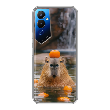 Силиконовый чехол на Tecno Pova 4 с принтом Капибара с апельсином Силиконовый чехол на Tecno Pova 4 с принтом Капибара с апельсином