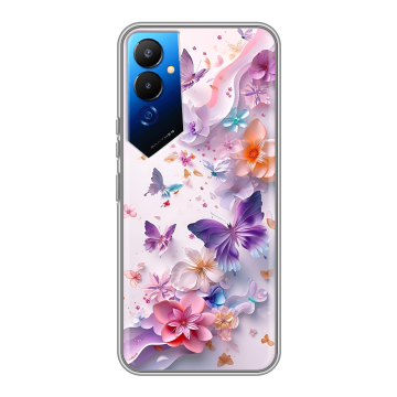 Силиконовый чехол на Tecno Pova 4 с принтом цветы бабочки Силиконовый чехол на Tecno Pova 4 с принтом цветы бабочки