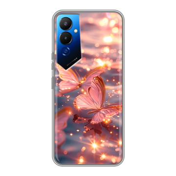 Силиконовый чехол на Tecno Pova 4 с принтом бабочки розовые Силиконовый чехол на Tecno Pova 4 с принтом бабочки розовые