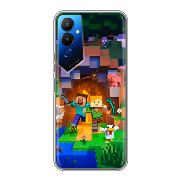Силиконовый чехол на Tecno Pova 4 с принтом Майнкрафт Minecraft Силиконовый чехол на Tecno Pova 4 с принтом Майнкрафт Minecraft