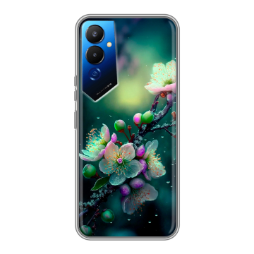 Силиконовый чехол на Tecno Pova 4 с принтом Цветы и мрамор Силиконовый чехол на Tecno Pova 4 с принтом Цветы и мрамор