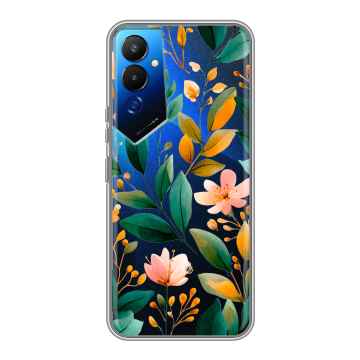 Силиконовый чехол на Tecno Pova 4 с принтом Цветы паттерн Силиконовый чехол на Tecno Pova 4 с принтом Цветы паттерн