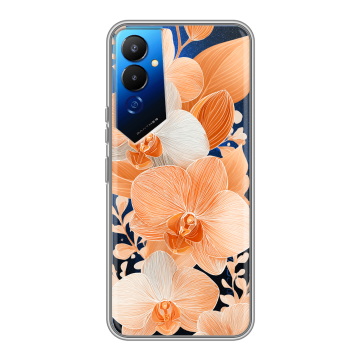 Силиконовый чехол на Tecno Pova 4 с принтом Бежевые цветы Силиконовый чехол на Tecno Pova 4 с принтом Бежевые цветы