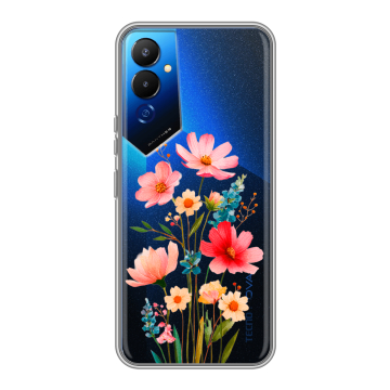 Силиконовый чехол на Tecno Pova 4 с принтом Цветы Силиконовый чехол на Tecno Pova 4 с принтом Цветы