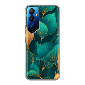 Силиконовый чехол на Tecno Pova 4 с принтом Листья и золото Силиконовый чехол на Tecno Pova 4 с принтом Листья и золото