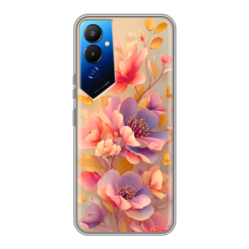 Силиконовый чехол на Tecno Pova 4 с принтом Цветы и бабочки Силиконовый чехол на Tecno Pova 4 с принтом Цветы и бабочки