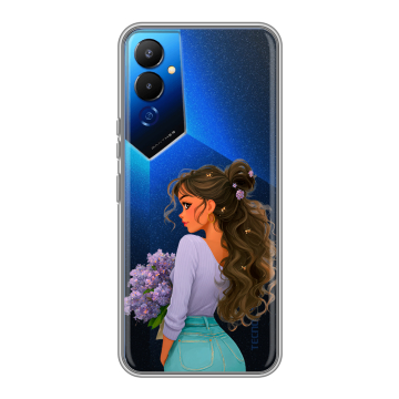 Силиконовый чехол на Tecno Pova 4 с принтом девушка цветы Силиконовый чехол на Tecno Pova 4 с принтом девушка цветы