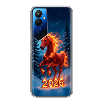 Силиконовый чехол на Tecno Pova 4 с принтом Новый год коня Силиконовый чехол на Tecno Pova 4 с принтом Новый год коня