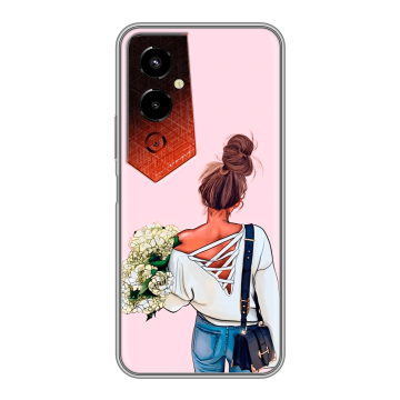 Силиконовый чехол на Tecno Pova 4 Pro с принтом Девушка и букет