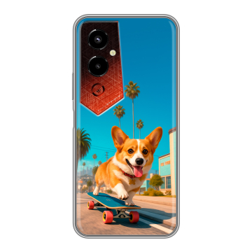 Силиконовый чехол на Tecno Pova 4 Pro с принтом Корги на скейте Силиконовый чехол на Tecno Pova 4 Pro с принтом Корги на скейте