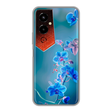 Силиконовый чехол на Tecno Pova 4 Pro с принтом Голубые цветы Силиконовый чехол на Tecno Pova 4 Pro с принтом Голубые цветы