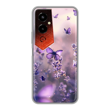 Силиконовый чехол на Tecno Pova 4 Pro с принтом бабочки и лаванда Силиконовый чехол на Tecno Pova 4 Pro с принтом бабочки и лаванда