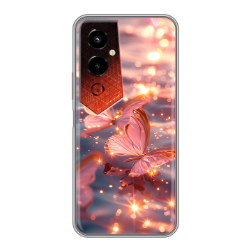 Силиконовый чехол на Tecno Pova 4 Pro с принтом бабочки розовые Силиконовый чехол на Tecno Pova 4 Pro с принтом бабочки розовые